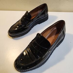 FRANCO SARTO Elegant Black Patent Leather CHUNKY Platform Loafers Size 6M